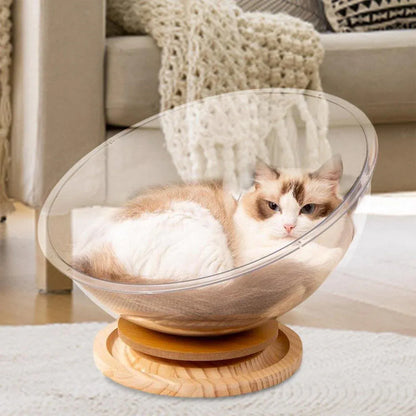Four Seasons Acrylic Space Capsule Cat Bed Semi-closed Cool Nest Turntable Toy - XL