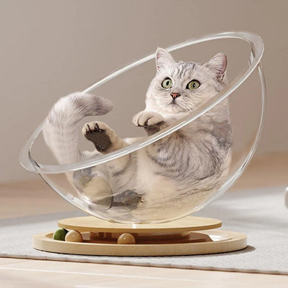 Four Seasons Acrylic Space Capsule Cat Bed Semi-closed Cool Nest Turntable Toy - XL