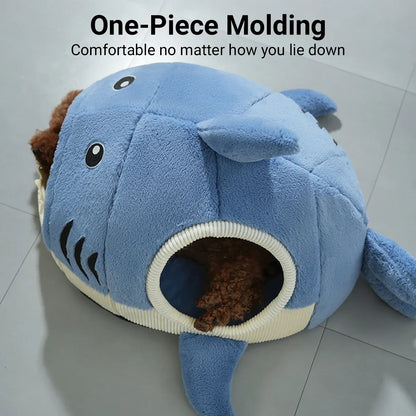 Pet Bed Shark Shape Soft Warm Cave Nest Cat Dog Indoor Winter Sleeping House
