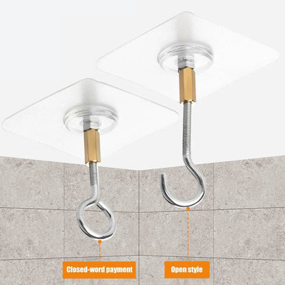 12 PCS Heavy Duty Self Adhesive Hooks Stainless Steel Ceiling Hooks for Home - Closed