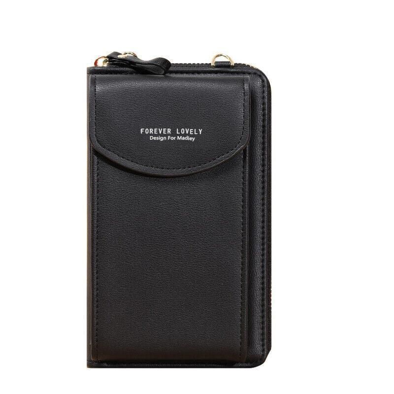 Women Pouch Bag Mobile Phone Bag Pu Leather Crossbody Purse Wallet Shoulder Bag - Black