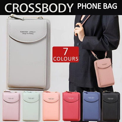 Women Pouch Bag Mobile Phone Bag Pu Leather Crossbody Purse Wallet Shoulder Bag - Black