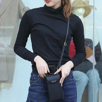 Women Pouch Bag Mobile Phone Bag Pu Leather Crossbody Purse Wallet Shoulder Bag - Black