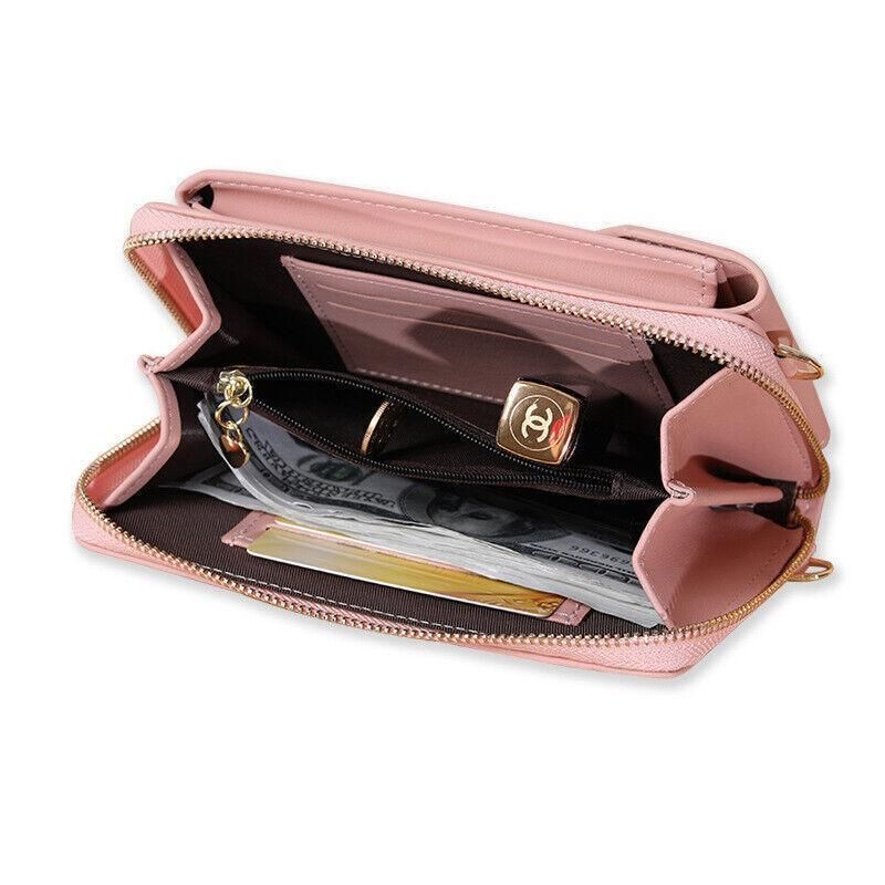 Women Pouch Bag Mobile Phone Bag Pu Leather Crossbody Purse Wallet Shoulder Bag - Black