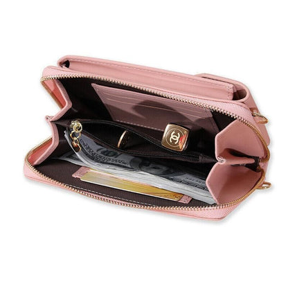 Women Pouch Bag Mobile Phone Bag Pu Leather Crossbody Purse Wallet Shoulder Bag - Black