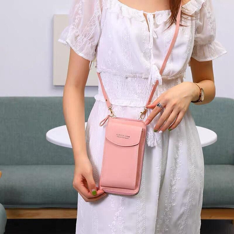 Women Pouch Bag Mobile Phone Bag Pu Leather Crossbody Purse Wallet Shoulder Bag - Black