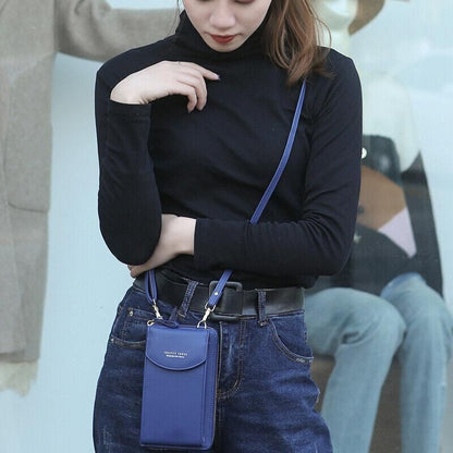Women Pouch Bag Mobile Phone Bag Pu Leather Crossbody Purse Wallet Shoulder Bag - Black