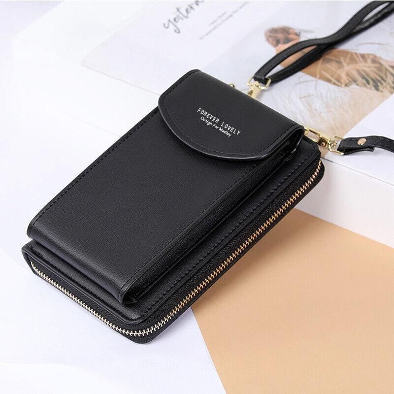 Women Pouch Bag Mobile Phone Bag Pu Leather Crossbody Purse Wallet Shoulder Bag - Black