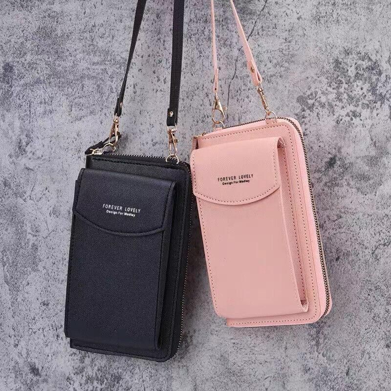 Women Pouch Bag Mobile Phone Bag Pu Leather Crossbody Purse Wallet Shoulder Bag - Black