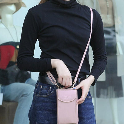 Women Pouch Bag Mobile Phone Bag Pu Leather Crossbody Purse Wallet Shoulder Bag - Black