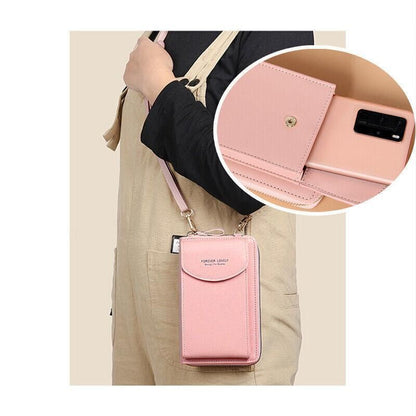 Women Pouch Bag Mobile Phone Bag Pu Leather Crossbody Purse Wallet Shoulder Bag - Black