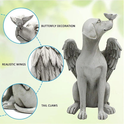 Angel Dog Statue Resin Pet Memorial Garden Dog Ornament Outdoor Animal Decor