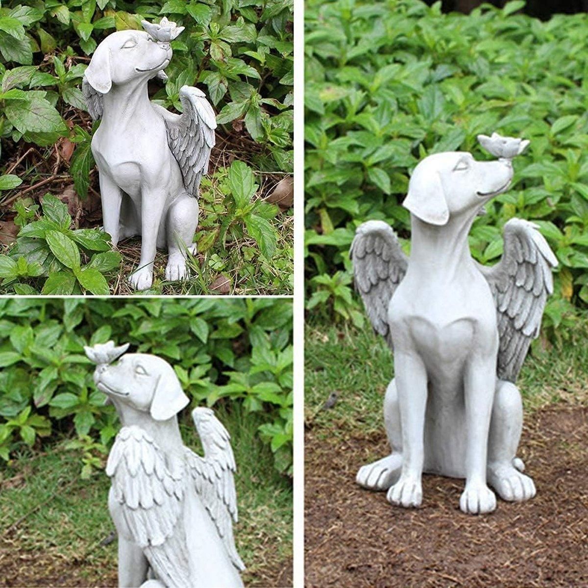 Angel Dog Statue Resin Pet Memorial Garden Dog Ornament Outdoor Animal Decor