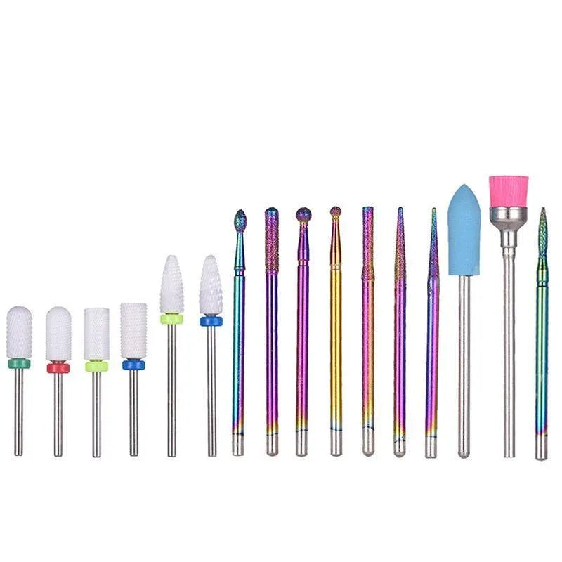 16pcs Ceramic and Tungsten Nail Drill Bit Set for Gel Polish Acrylic Removal