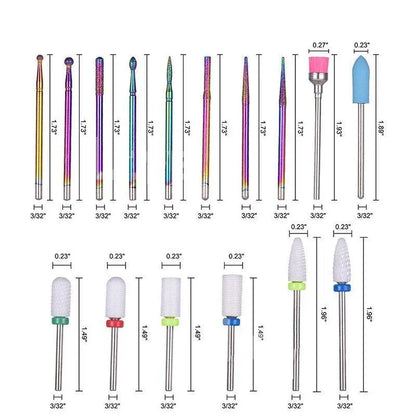 16pcs Ceramic and Tungsten Nail Drill Bit Set for Gel Polish Acrylic Removal