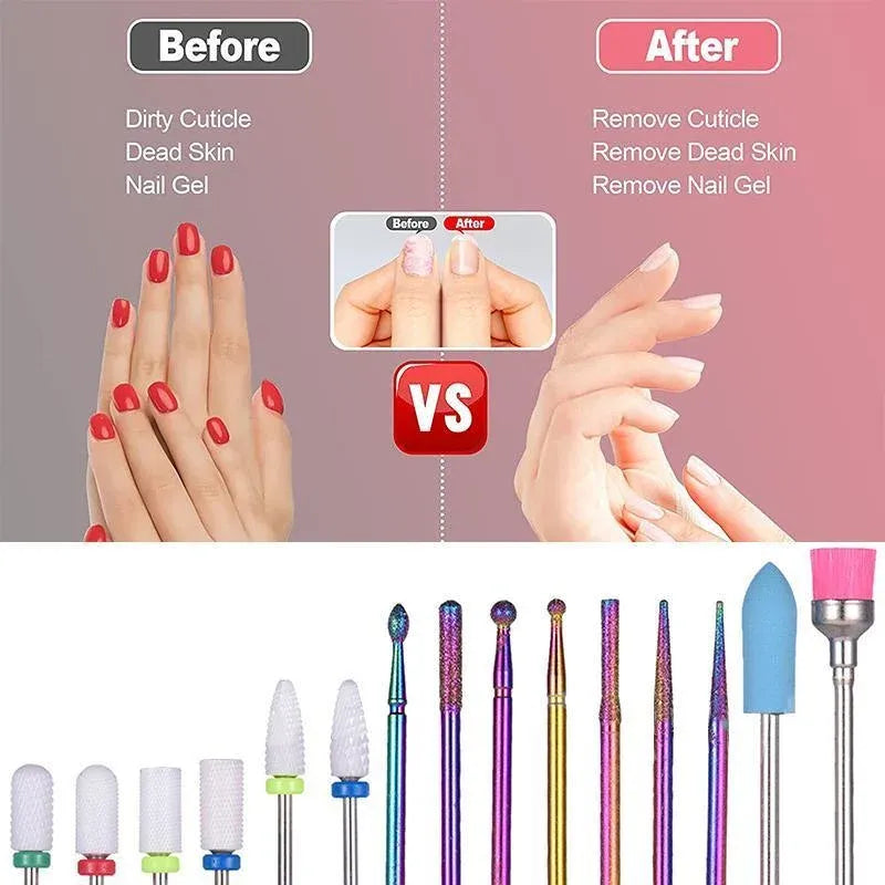 16pcs Ceramic and Tungsten Nail Drill Bit Set for Gel Polish Acrylic Removal