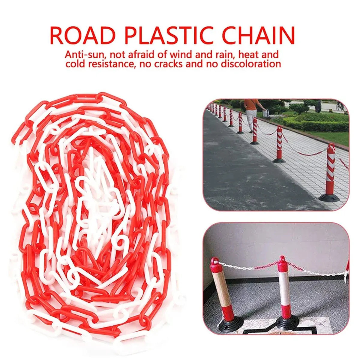 Plastic Warning Barrier Chain 25m Red White - Temporary Construction Use