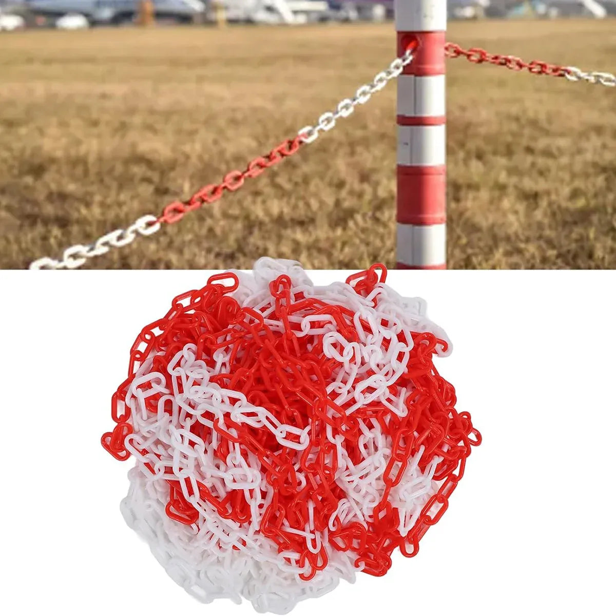 Plastic Warning Barrier Chain 25m Red White - Temporary Construction Use