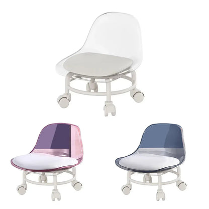 Stool with Universal Wheels Pulley Short Stool with Backrest Comfortable Seat - Pink