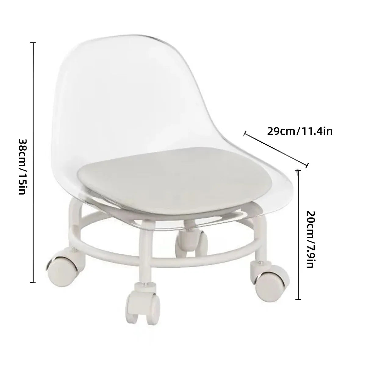 Stool with Universal Wheels Pulley Short Stool with Backrest Comfortable Seat - Pink
