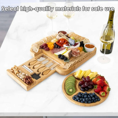Bamboo Cheese Cutting Board Knife Gift Set Wooden Charcuterie Meat Serving Tray