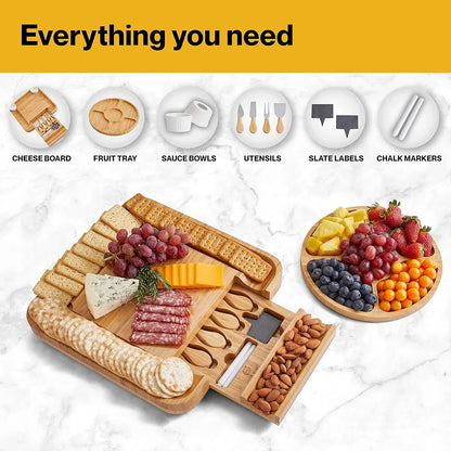 Bamboo Cheese Cutting Board Knife Gift Set Wooden Charcuterie Meat Serving Tray