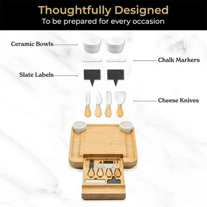 Bamboo Cheese Cutting Board Knife Gift Set Wooden Charcuterie Meat Serving Tray