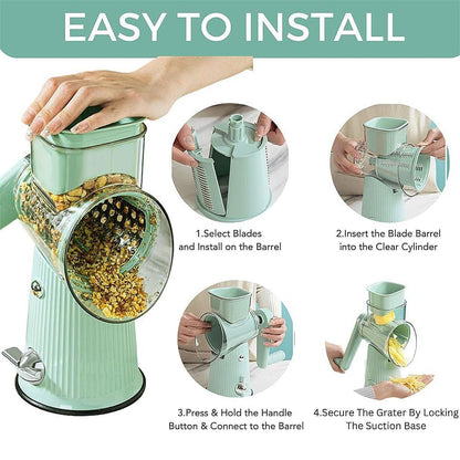 Multifunctional Vegetable Cutter Drum Slicer Kitchen Hand Cranked Grater Tool - White