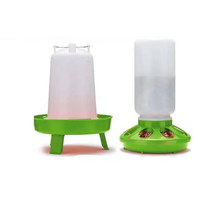 Chicken Feeder Waterer Set Poultry Kettle With Feed Bucket Farm Coop Feeding Use - Green