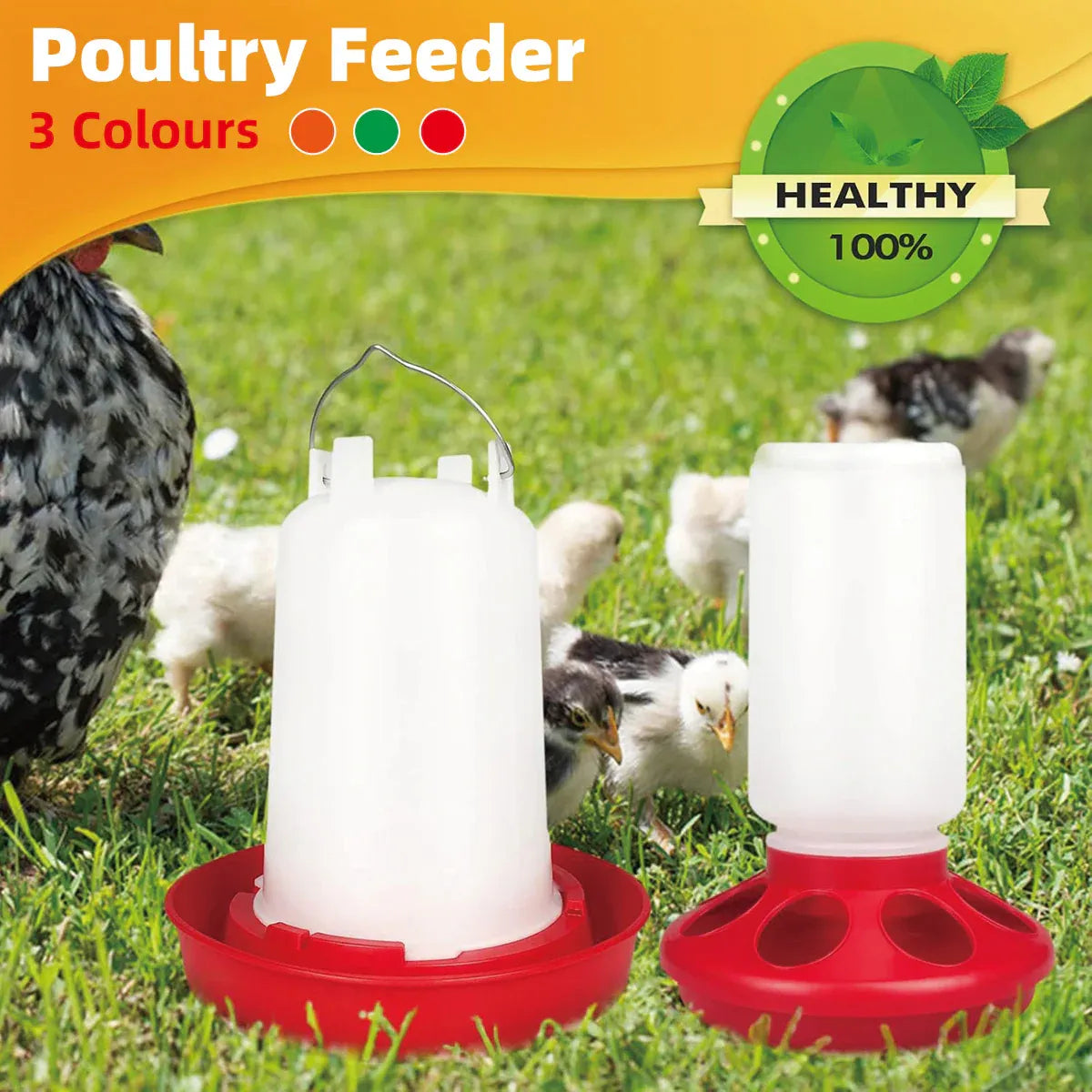 Chicken Feeder Waterer Set Poultry Kettle With Feed Bucket Farm Coop Feeding Use - Green