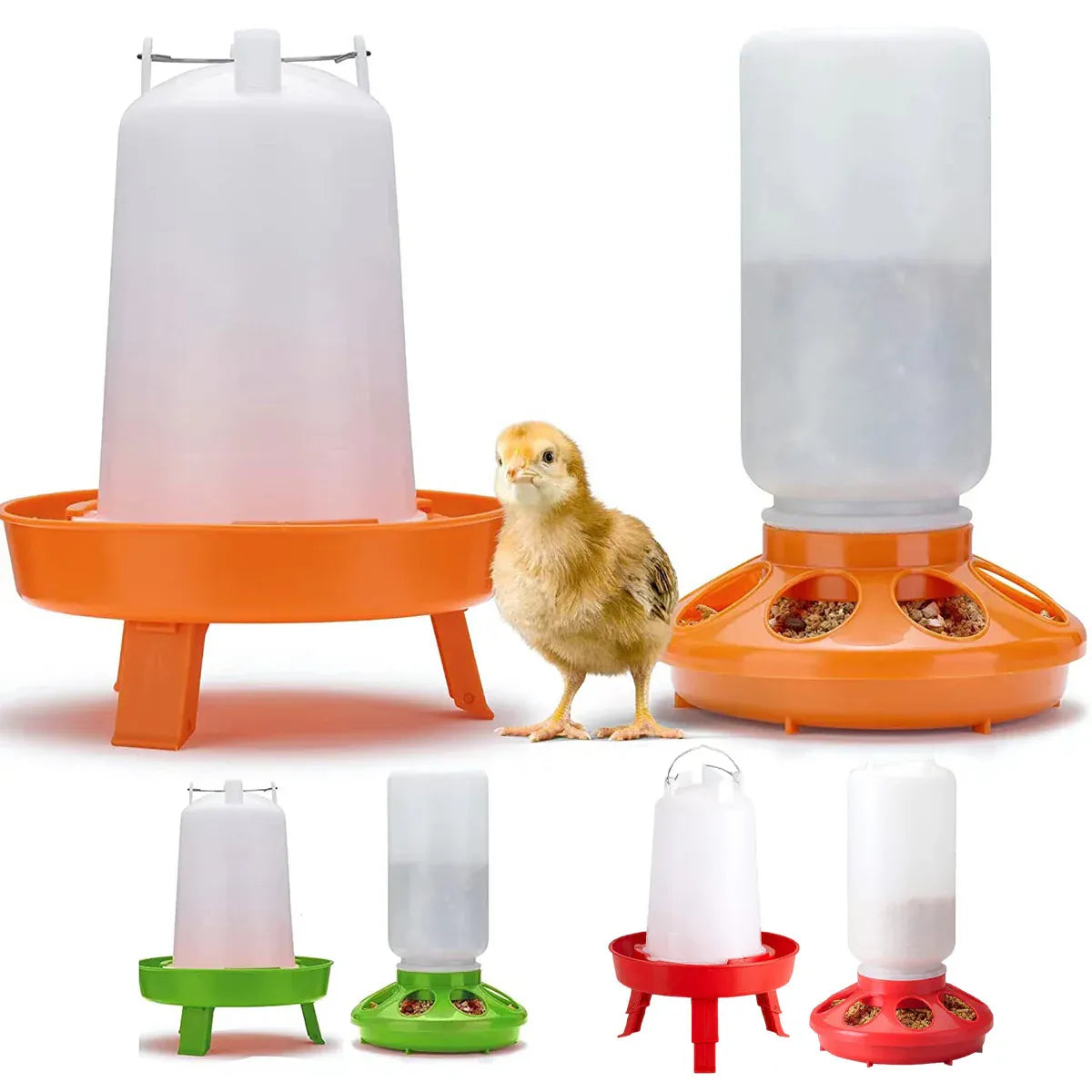 Chicken Feeder Waterer Set Poultry Kettle With Feed Bucket Farm Coop Feeding Use - Green