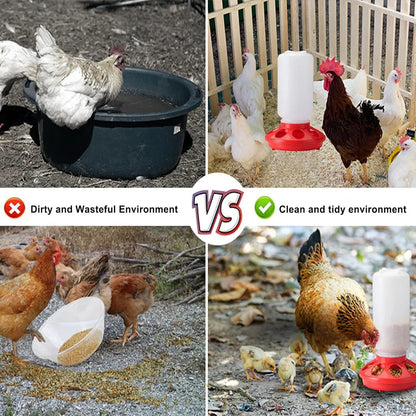 Chicken Feeder Waterer Set Poultry Kettle With Feed Bucket Farm Coop Feeding Use - Green