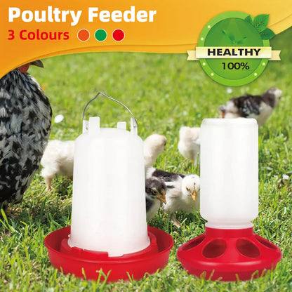 Chicken Feeder Waterer Set Poultry Kettle With Feed Bucket Farm Coop Feeding Use - Orange