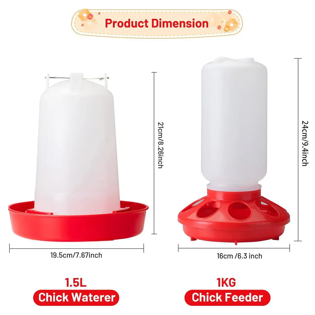 Chicken Feeder Waterer Set Poultry Kettle With Feed Bucket Farm Coop Feeding Use - Orange