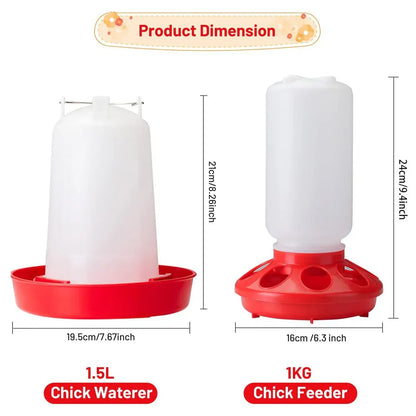 Chicken Feeder Waterer Set Poultry Kettle With Feed Bucket Farm Coop Feeding Use - Orange