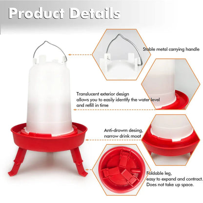 Chicken Feeder Waterer Set Poultry Kettle With Feed Bucket Farm Coop Feeding Use - Orange