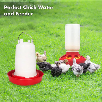 Chicken Feeder Waterer Set Poultry Kettle With Feed Bucket Farm Coop Feeding Use - Orange