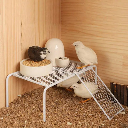 Metal Iron Chicken Feeding Ladder Grid Shelving Landscaping Platform Supplies - White-S