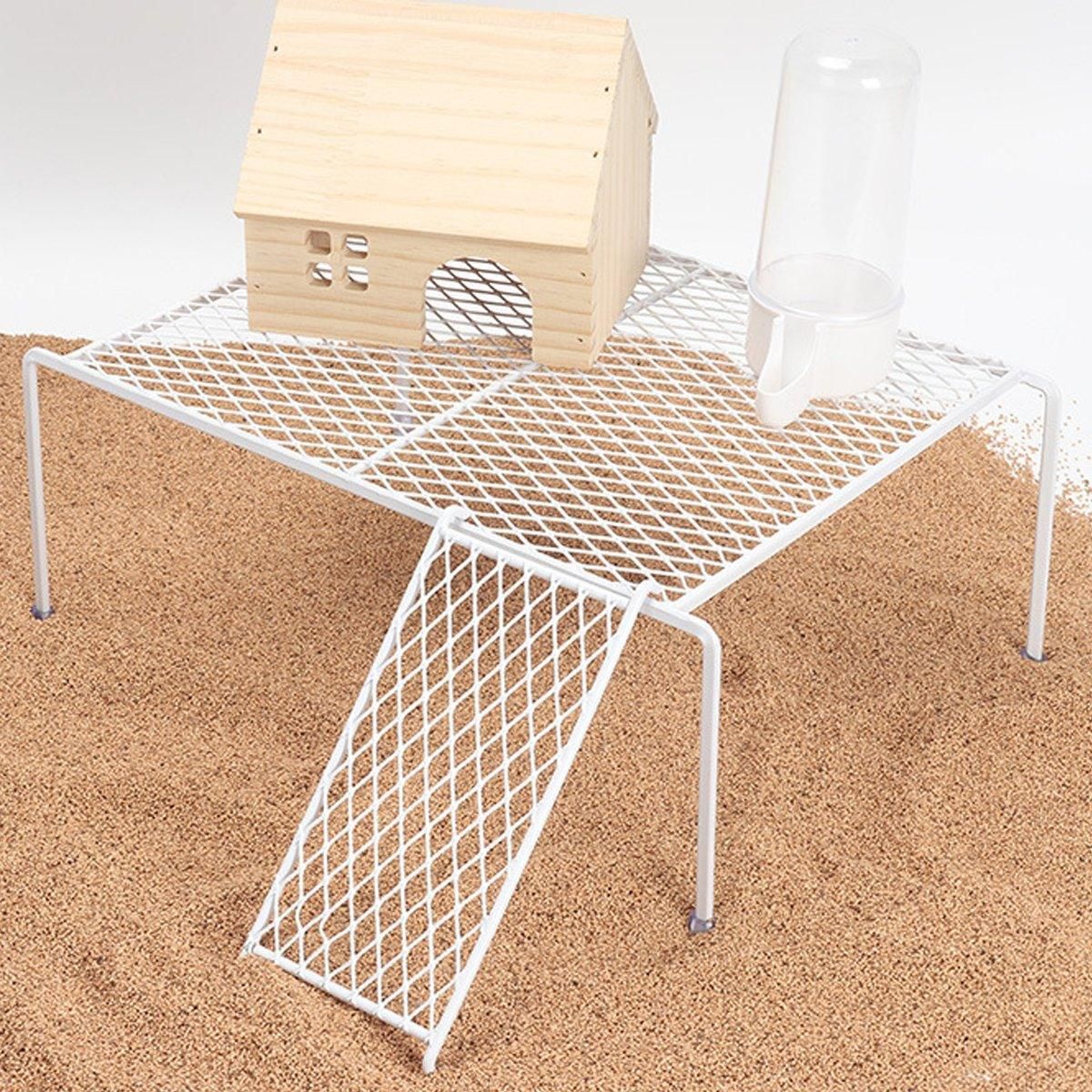 Metal Iron Chicken Feeding Ladder Grid Shelving Landscaping Platform Supplies - White-S