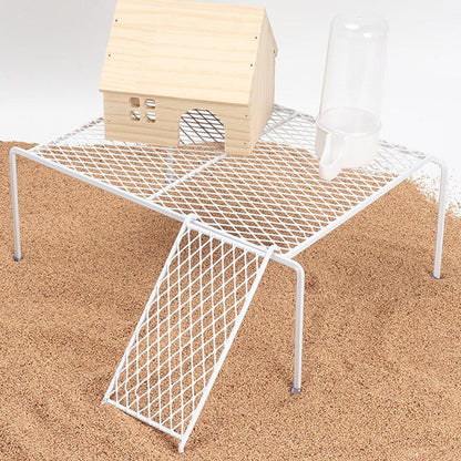 Metal Iron Chicken Feeding Ladder Grid Shelving Landscaping Platform Supplies - White-S