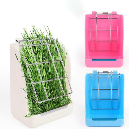 Pet Rabbit Hay Feeder Small Animal Hamster Pig Less Wast Hay Rack Corner Plastic - Beige