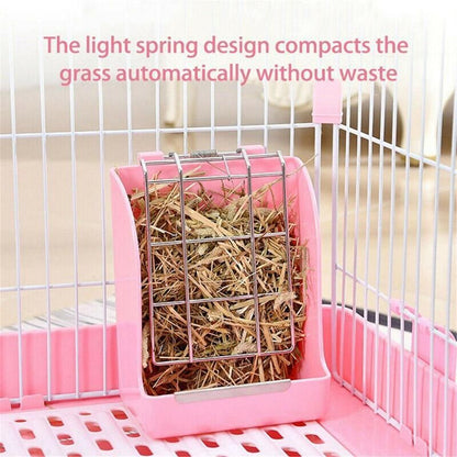 Pet Rabbit Hay Feeder Small Animal Hamster Pig Less Wast Hay Rack Corner Plastic - Blue