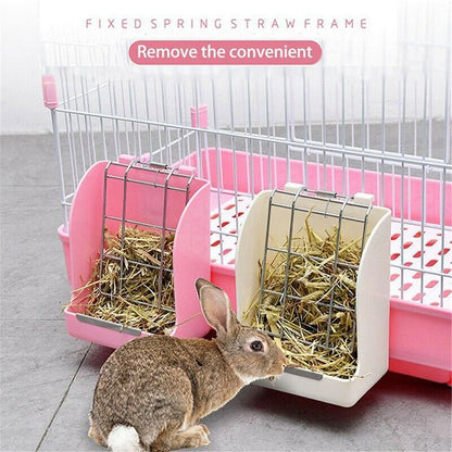 Pet Rabbit Hay Feeder Small Animal Hamster Pig Less Wast Hay Rack Corner Plastic - Blue