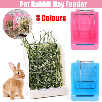Pet Rabbit Hay Feeder Small Animal Hamster Pig Less Wast Hay Rack Corner Plastic - Pink