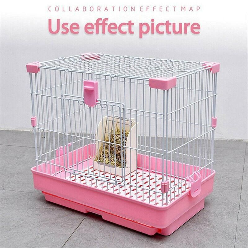 Pet Rabbit Hay Feeder Small Animal Hamster Pig Less Wast Hay Rack Corner Plastic - Pink