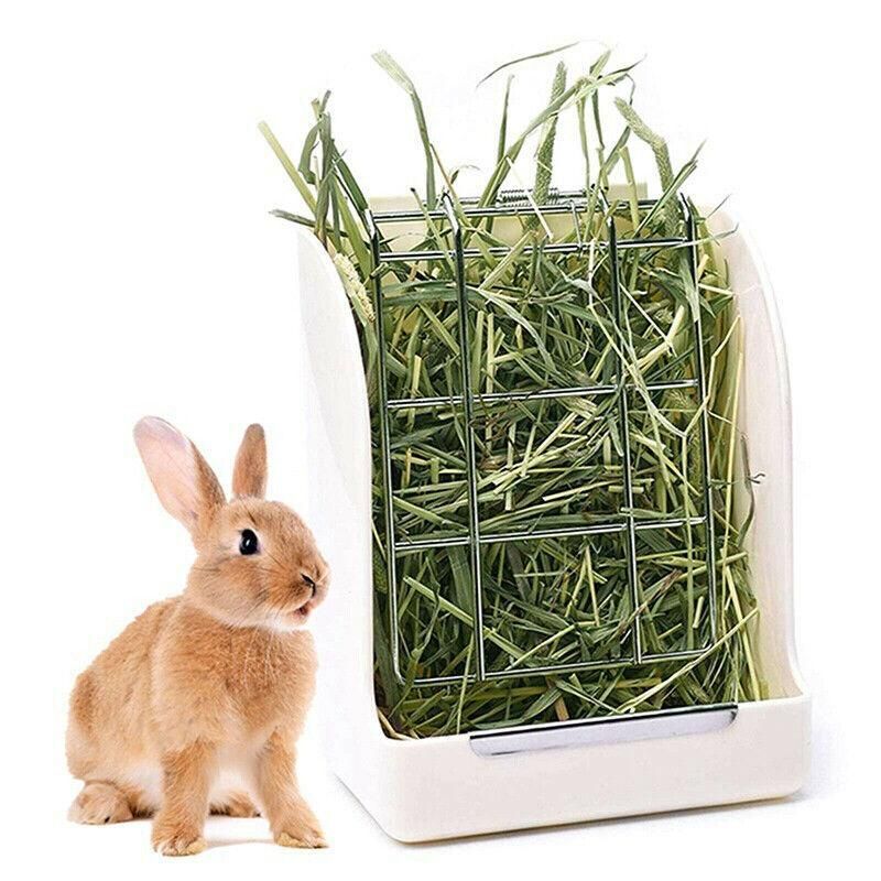 Pet Rabbit Hay Feeder Small Animal Hamster Pig Less Wast Hay Rack Corner Plastic - Pink