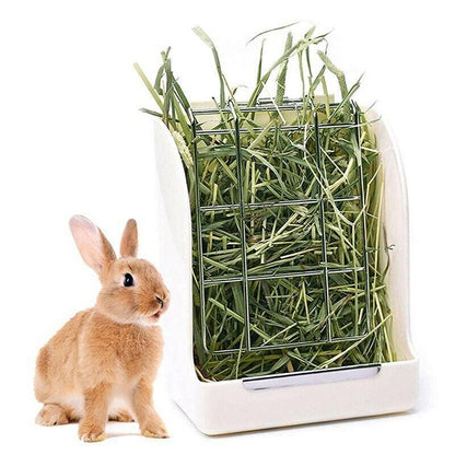 Pet Rabbit Hay Feeder Small Animal Hamster Pig Less Wast Hay Rack Corner Plastic - Pink