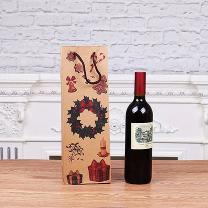 20PCS Christmas Wine Bottle Gift Bags Kraft Paper Red Wine Bag Holiday Set - Christmas Wreath