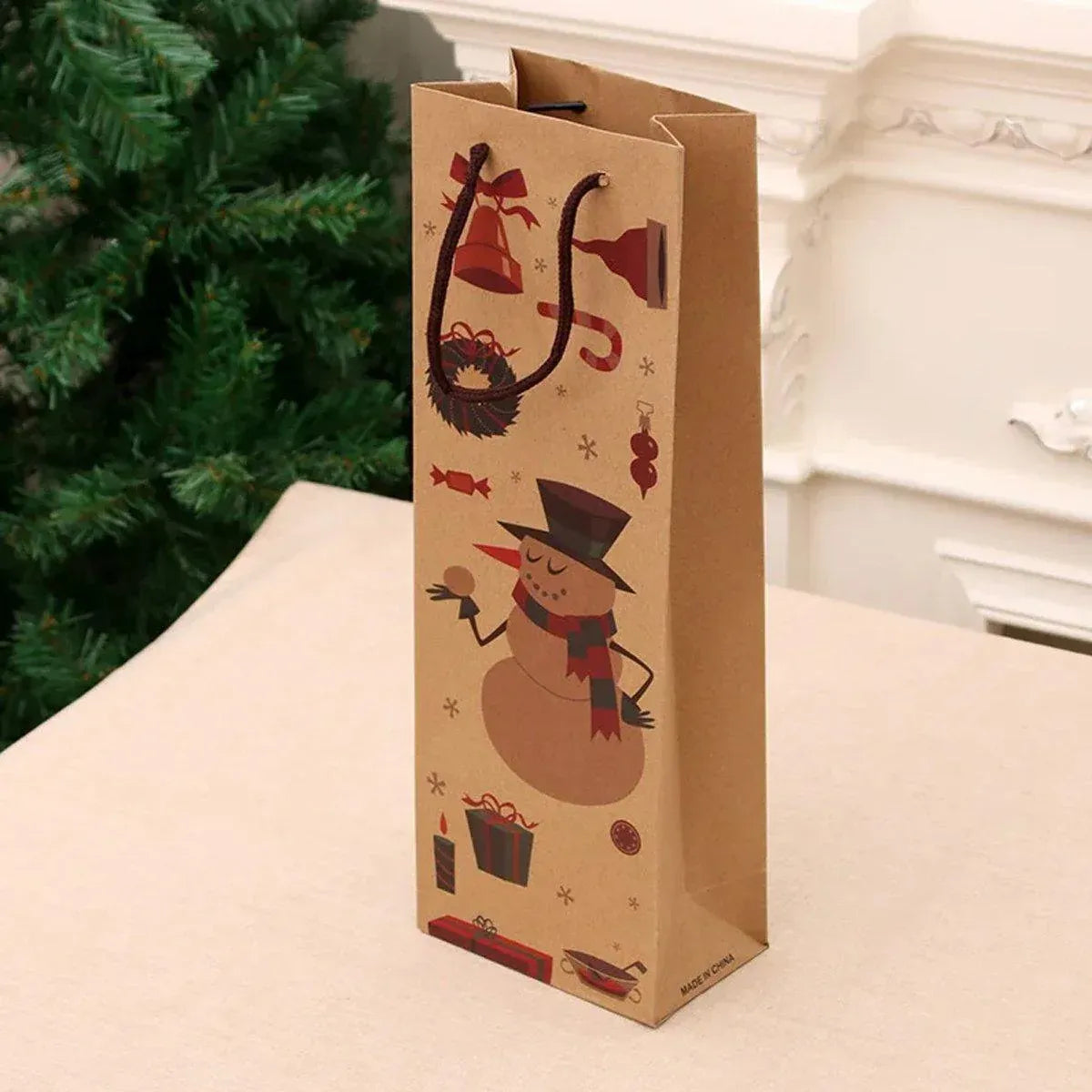 20PCS Christmas Wine Bottle Gift Bags Kraft Paper Red Wine Bag Holiday Set - Christmas Wreath