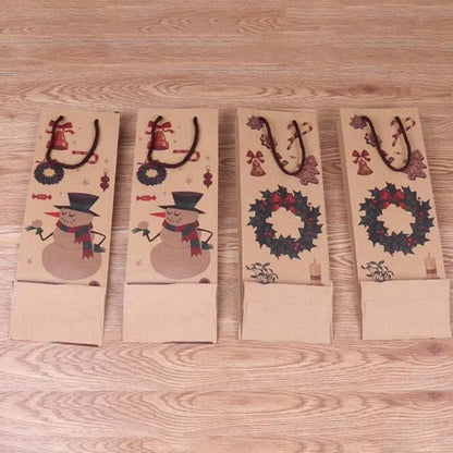 20PCS Christmas Wine Bottle Gift Bags Kraft Paper Red Wine Bag Holiday Set - Christmas Wreath
